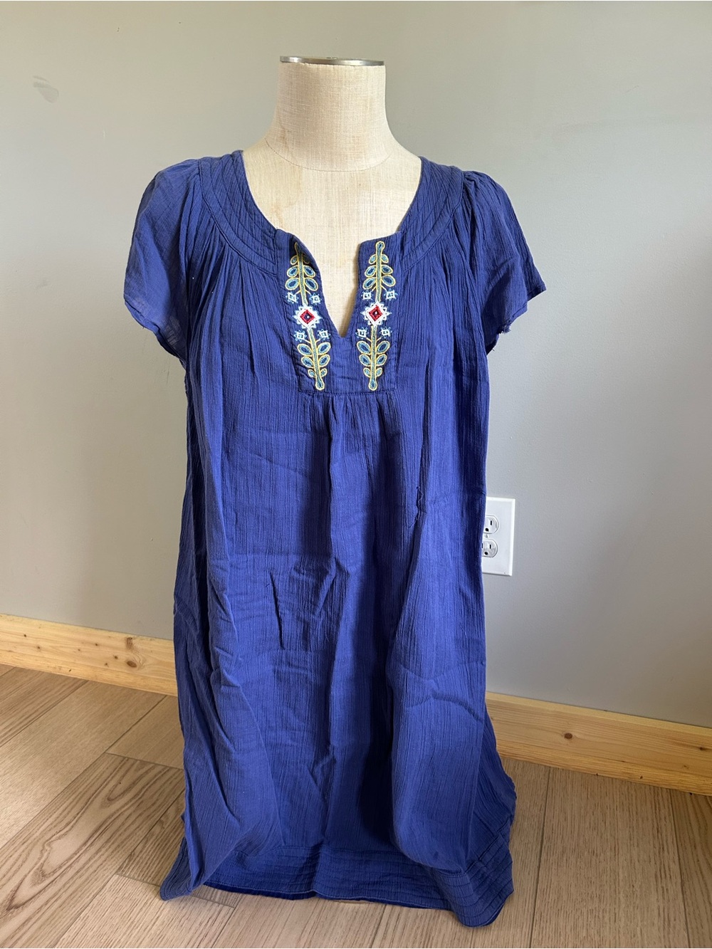 Tommy Hilfiger Navy Short-Sleeve Embroidered Midi Dress